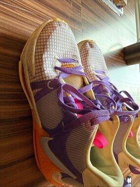 Nike Kids LeBron Witness 7 Purple and Yellow Sneakers with Orange Accent